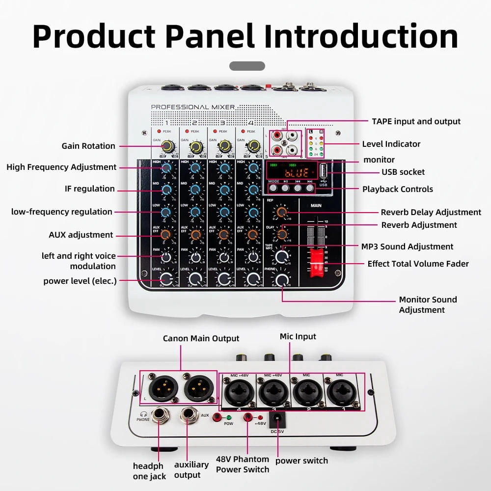 6 Channel DJ Controller Sound Mixer USB Recording Computer Delay Repeat Effect Sound Card