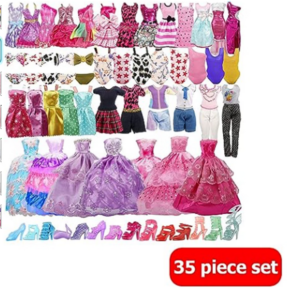 35 Pack Handmade Doll Clothes Set Including 5 Wedding Gown Dresses 5 Fashion Dresses 4 Braces Skirt 3 Tops and Pants 3 Bikini Swimsuits 15 Shoes and 15 Accessories for 11.5 Inch Doll