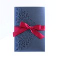 thumbnail image 1 of 10PCS Wedding Invitations Cards with Ribbon, European Style Laser Cut Wedding Invitations Kit Holiday Greeting Card with Blank Cardstock & Hollow Flora Design by Giveme5 (Navy Blue with Ribbon), 1 of 4