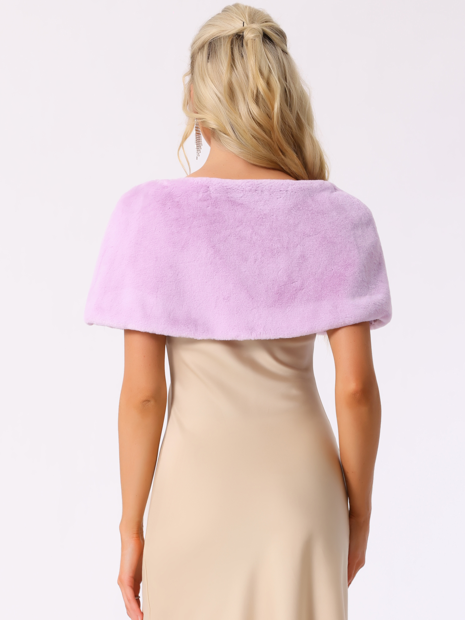 DARING DIVA Women's Faux Fur Shawl Bowknot Ribbon Bridal Wrap Stole Shrug XS Light Purple