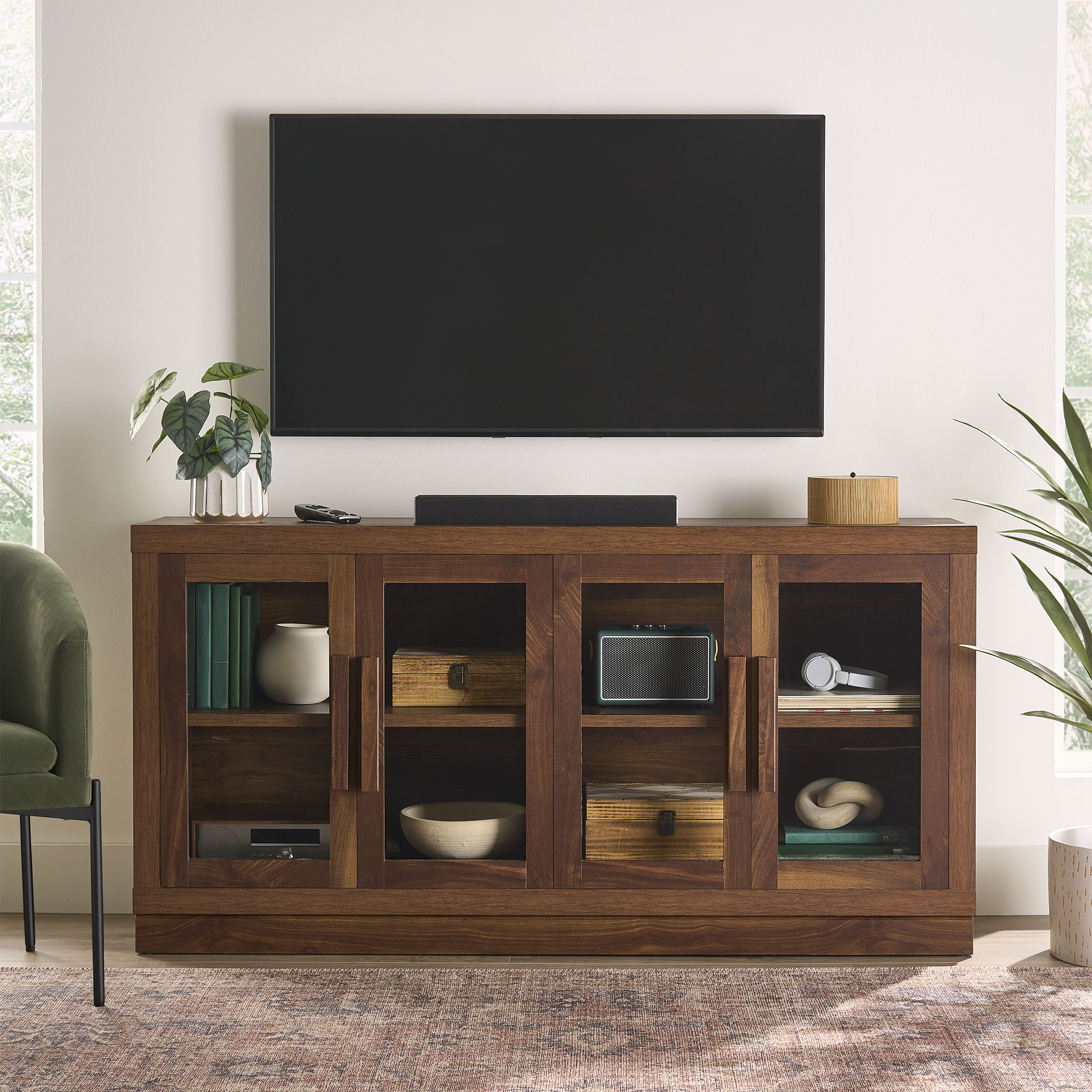 Better Homes & Gardens Ezra TV Stand for 70 in TVs, Warm Walnut photo 1