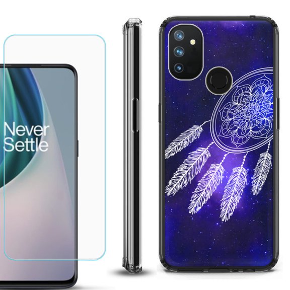 Shockproof Bumper Phone Case for OnePlus Nord N100, with Tempered Glass Screen Protector, by OneToughShield ® - Dream Catcher