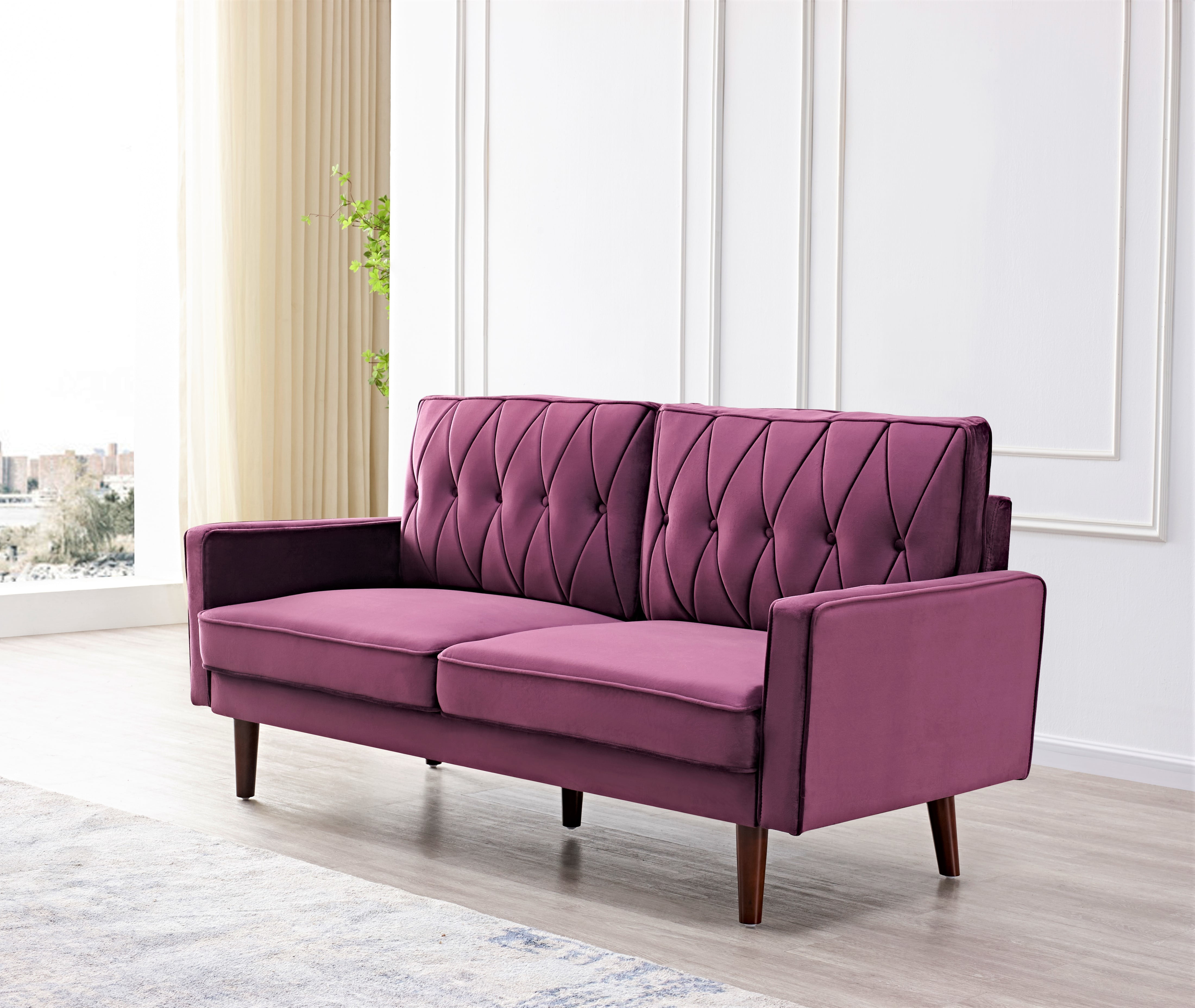 Uspridefurniture Feemster 69.3 Velvet Square Arm Sofa Eggplant Walmart
