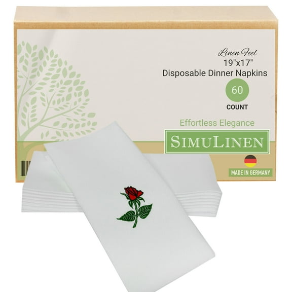 SimuLinen 19”x17” Signature Dinner Napkins – Red Single Rose – Box of 60