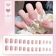 thumbnail image 2 of 24pcs Pink French Tip Press On Nails Medium Square Fake Nails Glossy Full Cover Glitter Powder Stick On Nails False Nails With White Edge Design, Artificial Acrylic Nails With Glue Sticker For Women G, 2 of 4