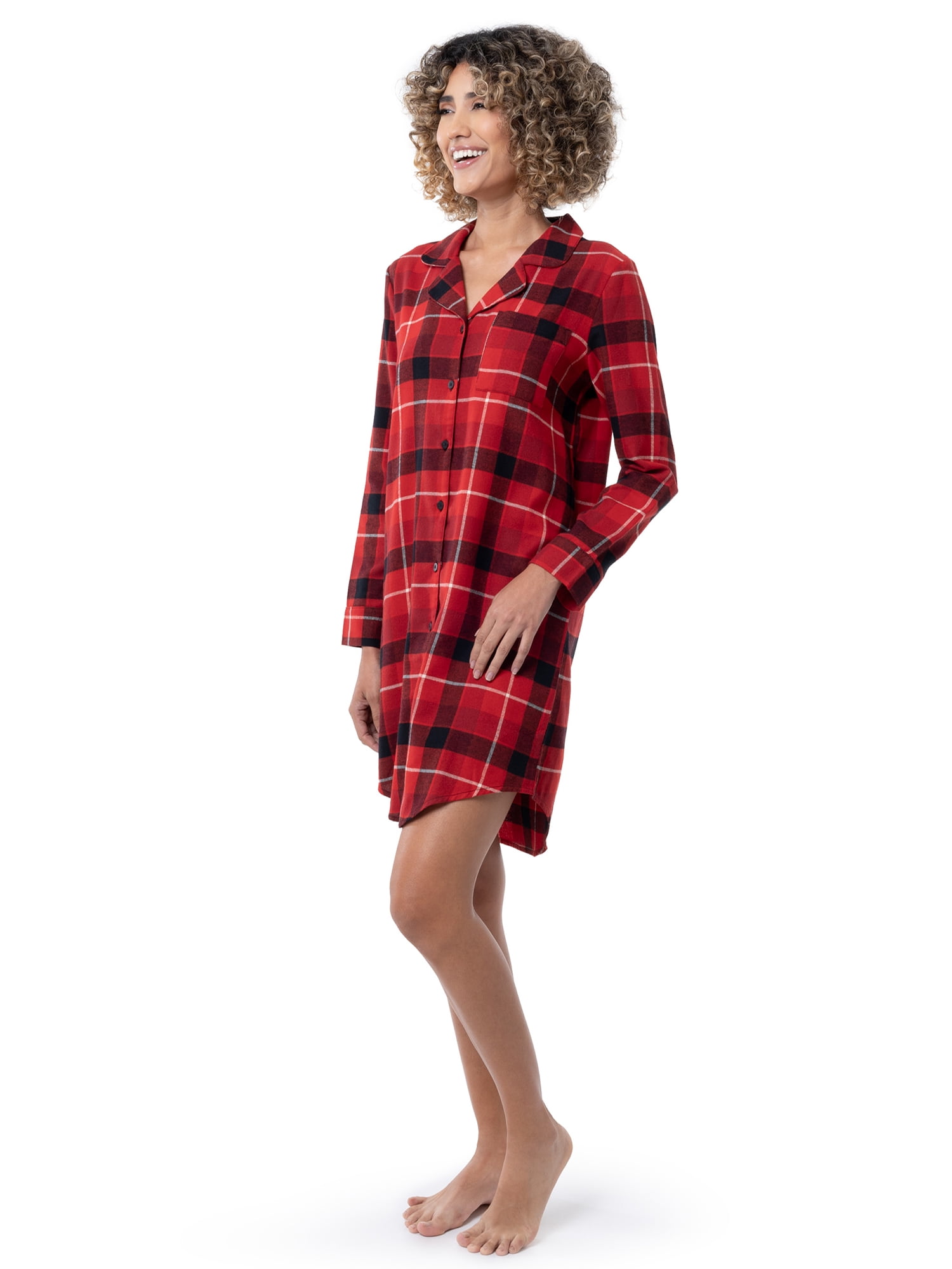 Fruit of the Loom Women's Beyond Soft Long Sleeve Button Down Flannel Sleepshirt, Sizes S-4X