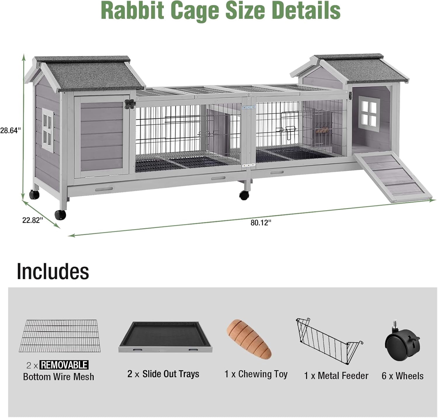 Aivituvin Rabbit Hutch Indoor Outdoor Bunny Cage Upgrade Large Space for Rabbit,Guinea Pig,Bunny and Other Small Animals,On Wheels Move Easily