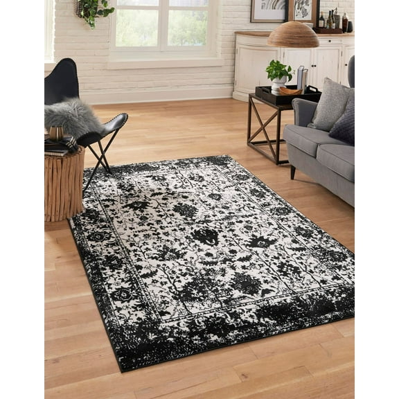 Unique Loom Portland Collection Area Rug - Central (9' x 12' Rectangle Black and White/Black)
