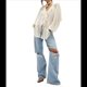 thumbnail image 3 of Cárdigan de Encaje con Volantes y Cuello en V para Mujer, Estilo Francés, con Bufanda, para y Verano Marfil M, 3 of 8