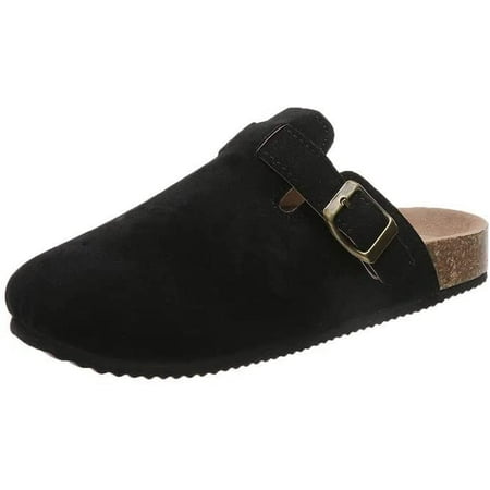 

Boston Suede Clogs for Women Men - Unisex Arch Support Cork Footbed Mules Adiustable Buckle Slip-on Potato Shoes Soft Leather Sole Shose