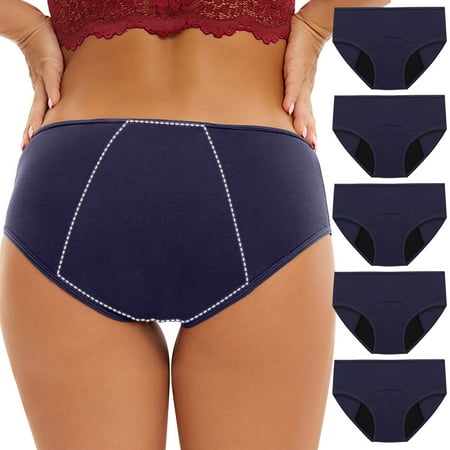 5PC Leak Proof Menstrual Panties  Cotton Underwear  Women s Physiological Underpants  Breathable  Soft  Comfortable  for Daily Use  Leakproof Protection  Women s Tops Plus Size | Navy L  Sopatenor