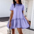 thumbnail image 2 of Vestido de verano de manga corta con cuello redondo de color sólido informal de moda para mujer Pompotops ghjkhdj12706, 2 of 8