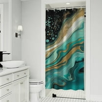 Teal Marble Gold Line Pattern Shower Curtain 36"x72" ,Bathroom Decorative Shower Curtains Set with 12 Hooks,Modern Waterproof Washable Shower Curtain