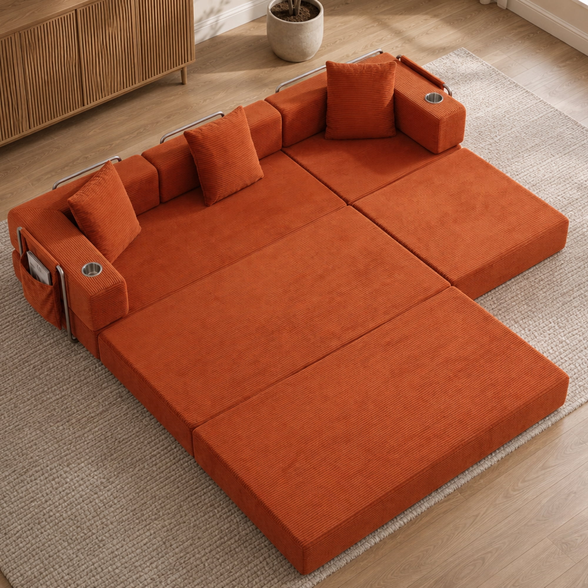 Leumius 108" Modular Sectional Sofa with L-Shape Chaise, Boneless Cloud Couch with Deep Seat for Living Room, Bedroom Orange