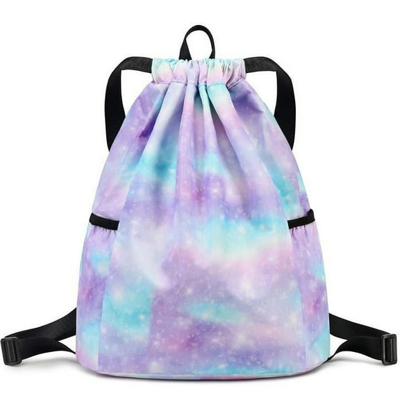 Mygreen Rainbow Galaxy Drawstring Backpack String Bag Lightweight Gym Bag Sackpack Sports Backpack for Women Girls Gym Shopping Sport Yoga Blue Purple