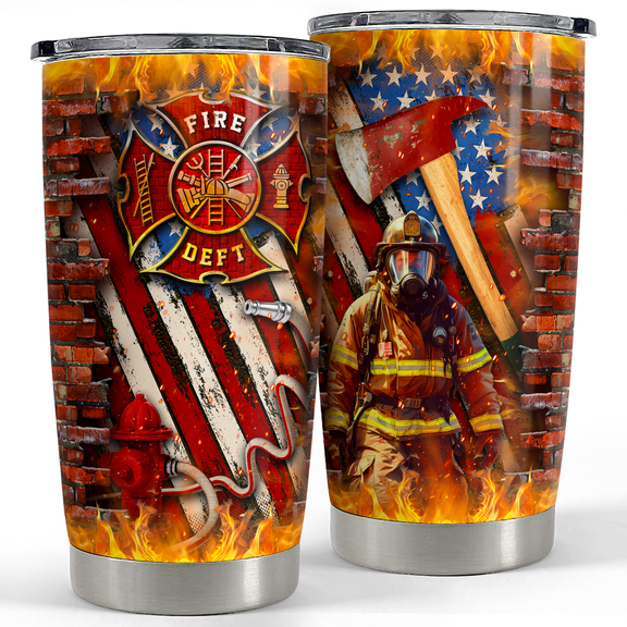 SANDJEST Firefighter Tumbler 20oz Fireman Gifts for Men Firefighters Stainless Steel Insulated Tumblers Coffee Travel Mugs Cup Firemen Gift for Birthday Christmas
