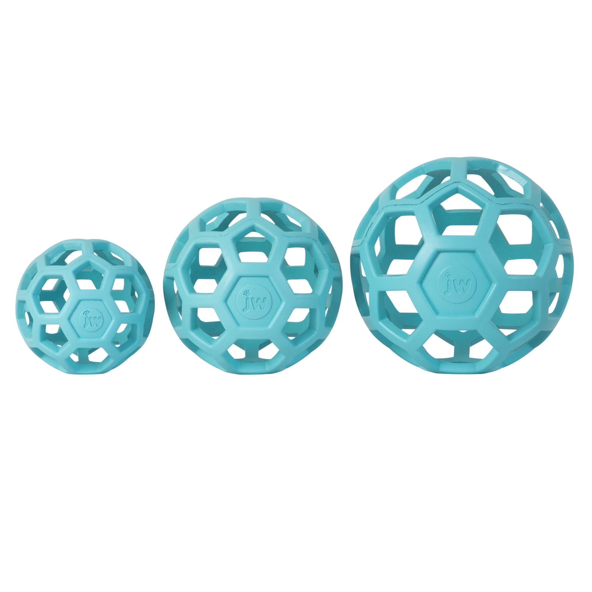 JW HOL-ee Roller™ Tug and Fetch Treat Dispenser Puzzle Ball Dog Toy, Natural Rubber, Medium 4.5" for Dogs 20 to 60 lb, Blue, Pack of 1