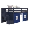 thumbnail image 2 of Bedz King Contemporary Low Loft Twin Bed with 3 Step-Stairway, Blue with Blue & White Tent, 2 of 9