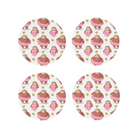 

Fuzoiu Sloth with Donuts1 Print Leather Coasters Set Drink Coasters Set of 4 for Tabletop Protection Durable PVC Coasters Home Décor and Housewarming Gift-Round Shape