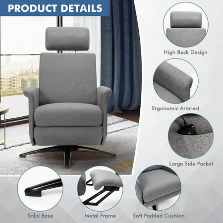 Costway Massage Recliner Chair with Remote Control and Adjustable Headrest - Gray