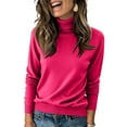 thumbnail image 2 of Mock Neck Tops for Women Long Sleeve Dressy Casual Lightweight Basic Knitted Pullover Sweater Hot Pink L, 2 of 4