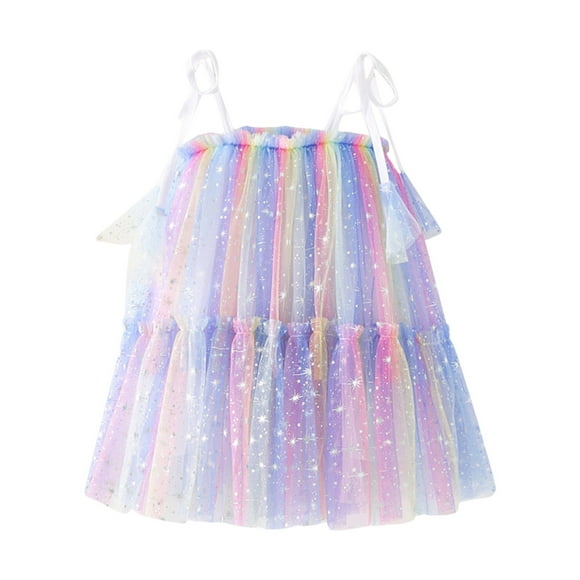 LUOGENLI Dress Toddler Girls Sleeveless Star Moon Paillette Princess Dress Dance Party Dresses Clothes Dress for Girls Midi Length Spring Blue 18-24 Months
