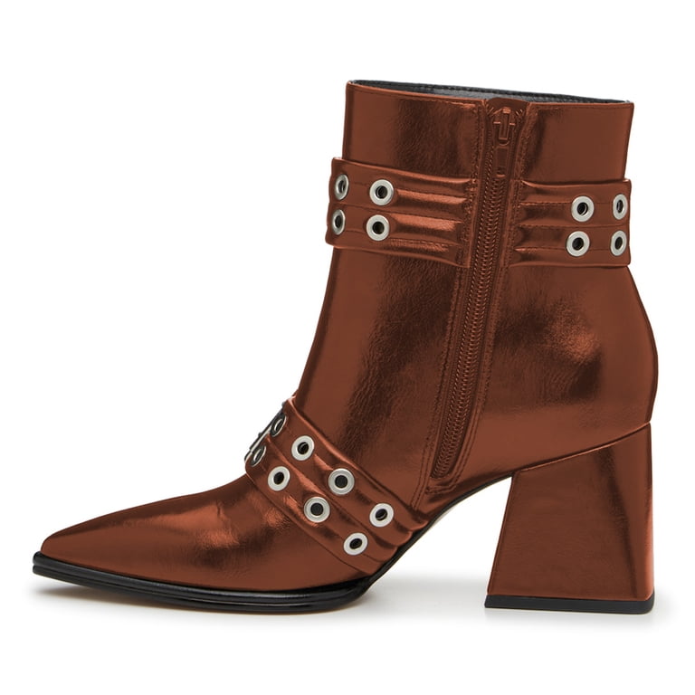 FSJ Women Stylish Pointed Toe Side Zipper Ankle Boots Chunky  Women\'s Ankle Boots with Chunky Block Heel and Dual Zippers main image 0