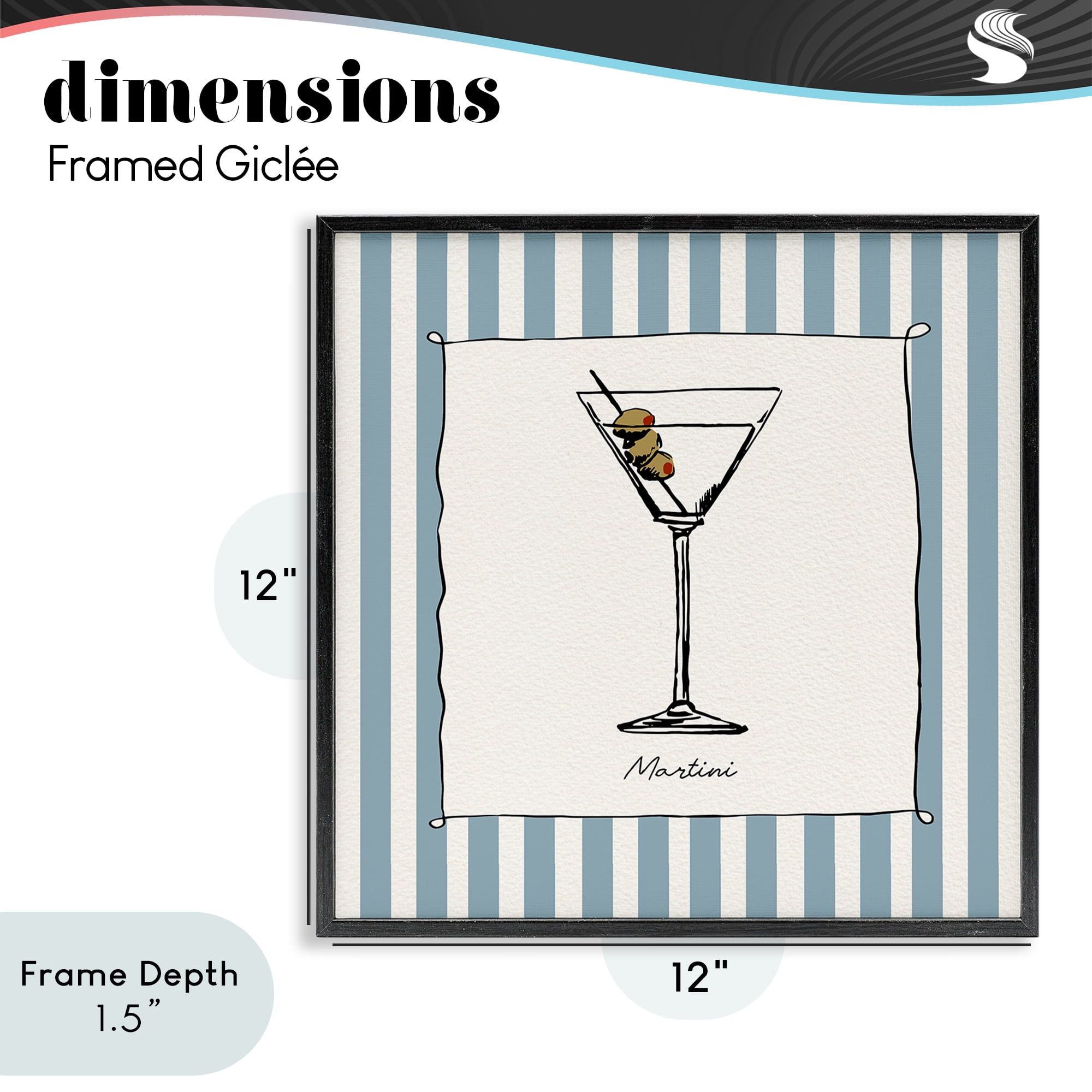 Stupell Industries Martini Summer Stripes Black Framed Giclee Art, design by Susan Jill