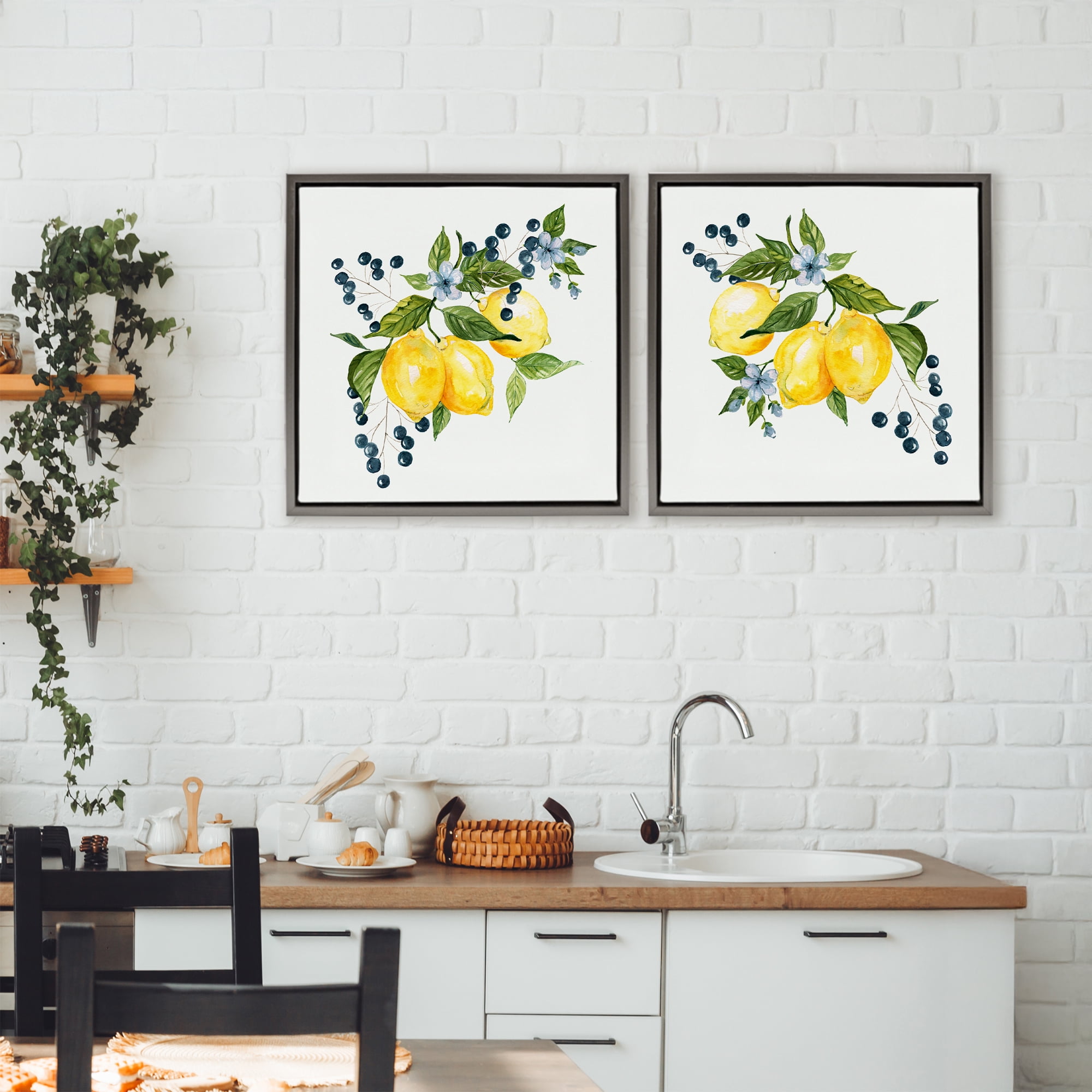 Stupell Industries Citrus & Berries Cluster 2 Piece Gray Framed Floater Canvas Set, design by Livi Finn
