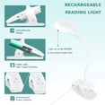 thumbnail image 4 of Lámpara de escritorio con clip de lectura recargable de 28 LED 【Blanco y ámbar】 Lámpara con clip flexible de 9 modos de brillo para bloquear la luz azul para leer libros, escritorio, Ch, 4 of 5