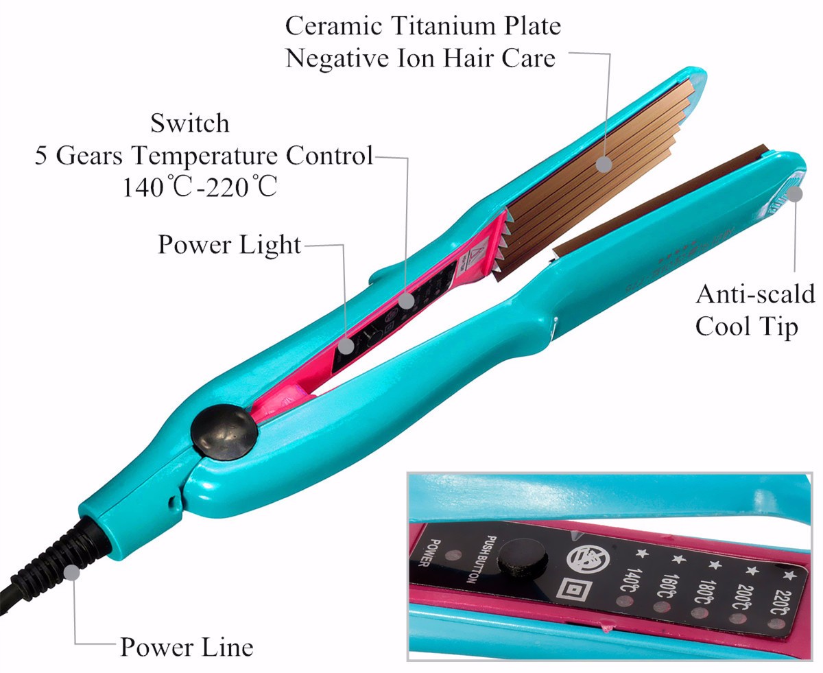 Hair Salon Crimper Curler Crimping Wave Dry&Wet Use Ceramic Titanium Plate Flat Iron with 5