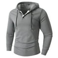 thumbnail image 3 of XIAONU Mens Hoodies Ribbed Button V Neck Long Sleeve Hooded Sweatshirt Solid Color Vintage Slim Fit Pullover Drawstring Hoodie Top, 3 of 9