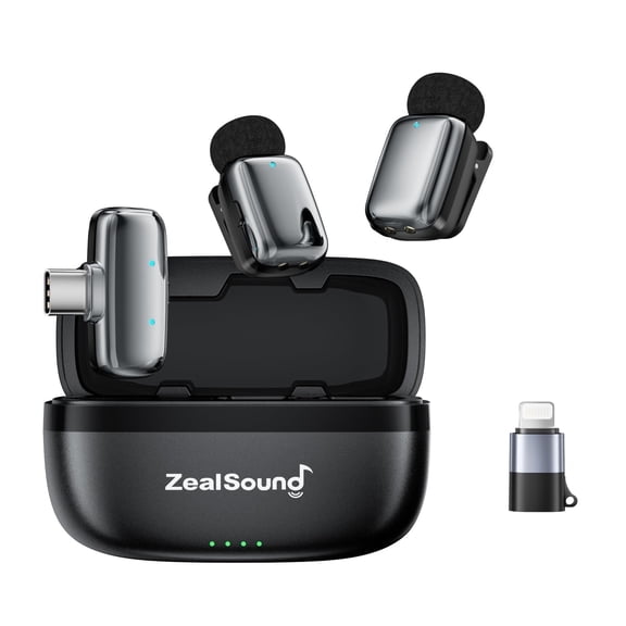 ZealSound Mini Wireless Lavalier Microphone for iPhone iPad Android Tablets PC , Noise Reduction/33H Battery Life with Charging Case,Lapel Mic for Podcast,ASMR,YouTube Videos