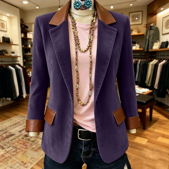 Ynynloco Women's Corduroy Blazers Jackets Dressy Casual Long Sleeve Lapel Fall Winter Professional Work Business Outerwear