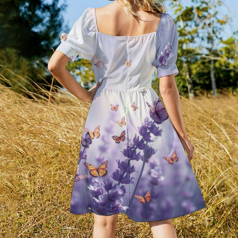 Lavender , Multiple Small Butterflies Colorful (18) Short Sleeved Dress  Summer Dresses Birthday Dress for Women Luxury 2025 Dress Party Night -  Walmart.com