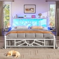 thumbnail image 7 of EnHomee Queen Size Metal Bed Frame with Vintage Headboard & Footboard Metal Platform Bed Frame Queen with LED Lights & Storage, Noise Free, White, 7 of 7