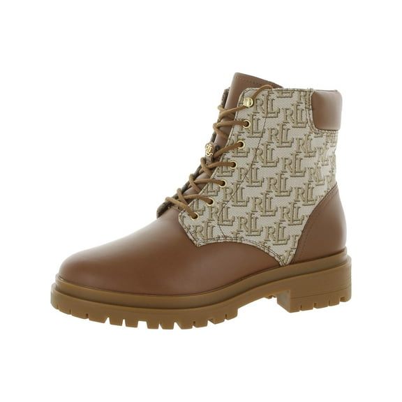 Lauren Ralph Lauren Womens Carlee Leather Pull On Combat & Lace-up Boots