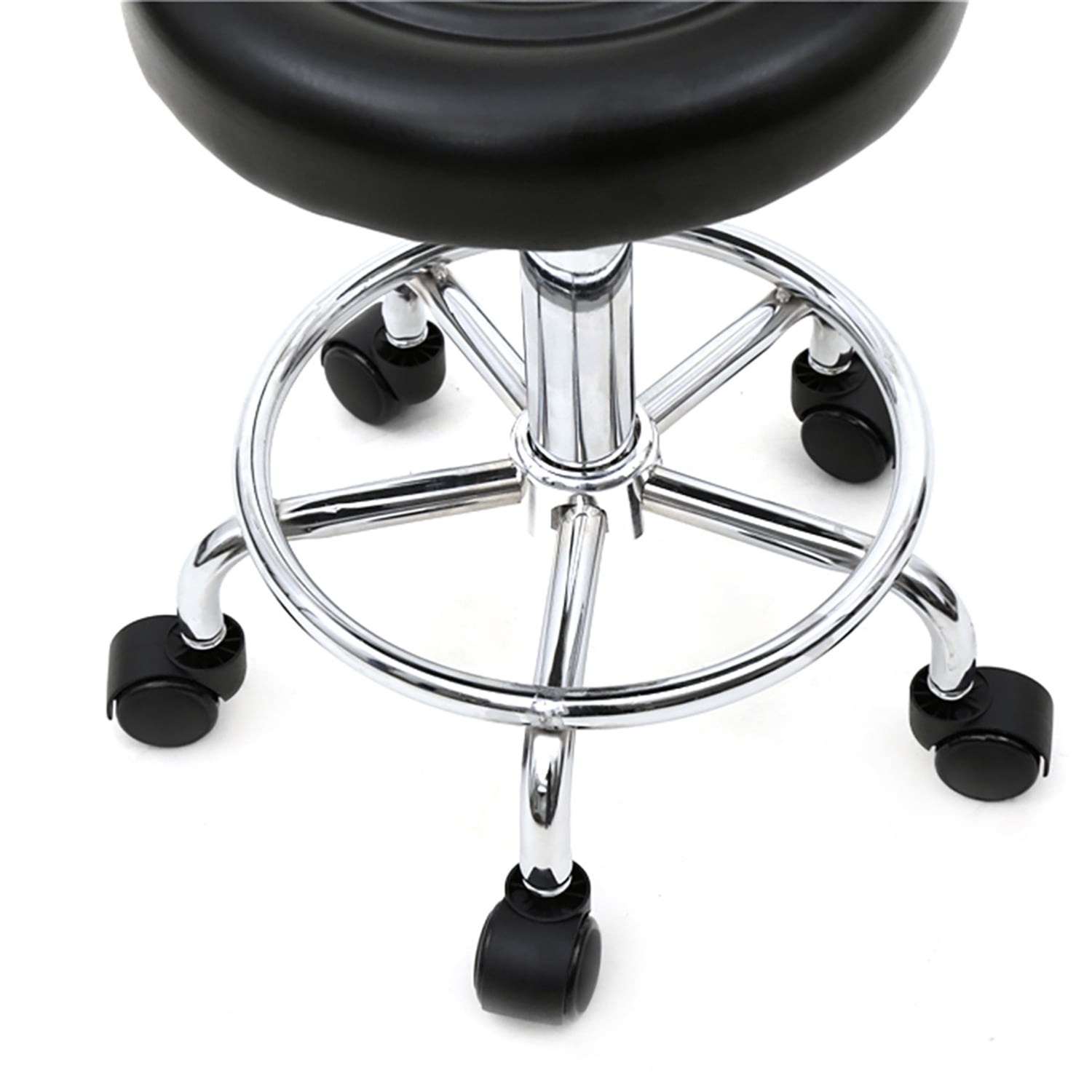 Kadyn Counter Height Adjustable Bar Stools, Round Shape Salon Stool with Back and Line, PU Leather Rolling Swivel Chair, Black Kadyn Counter Height Adjustable Bar Stools, Round Shape Salon Stool with Back and Line, PU Leather Rolling Swivel Chair, Black