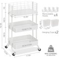 thumbnail image 2 of 3 Tier Metal Rolling Utility Cart, Rolling Storage Cart, Trolley Cart with Wheels, Small Rolling Cart, Storage Cart Organizer for Kitchen, Office, Bathroom, White, 2 of 18