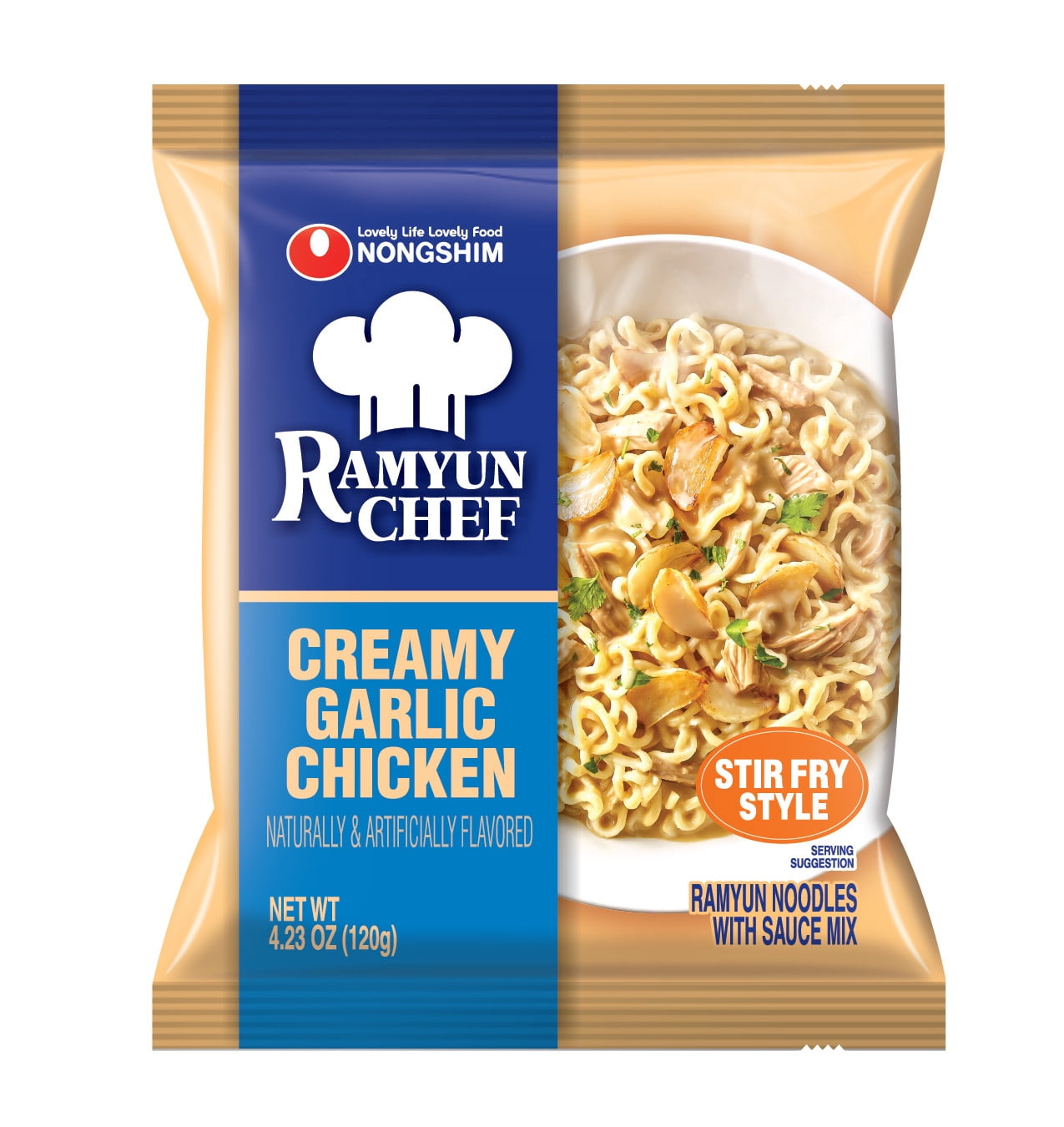 Nongshim Ramyun Chef, Creamy Garlic Chicken, Stir Fry, 4.23 oz (120g), 4 pack