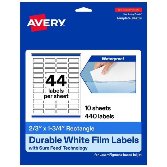 Avery 2/3" x 1-3/4" Waterproof Rectangle Labels, 440 Labels