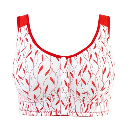 Tumotour Front Open Bras For Women Floral Pattern Wirefree Button Closeure Bra Nursing Underwear Breathable Gathering Push Up Without Steel Ring Comfy Soft Cotton Daily Underwear