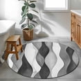 thumbnail image 4 of 3ft Round Rug, Gray Stripes Non-Skid Rubber Backing Large Area Rugs - Living Room Bedroom Home Office, Vintage Farmhouse Greyish Ripple Pattern Indoor Floor Mat Carpets Washable Rug, 4 of 9