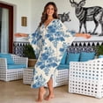 thumbnail image 3 of Xixirimido Blue Toile De Jouy Print Women’s Plus Size Beach Kaftan Dress V-Neck Batwing Sleeve Swimsuit Cover Up Flowy Caftan Dress for Pool, Cruise & Resort Wear, 3 of 7