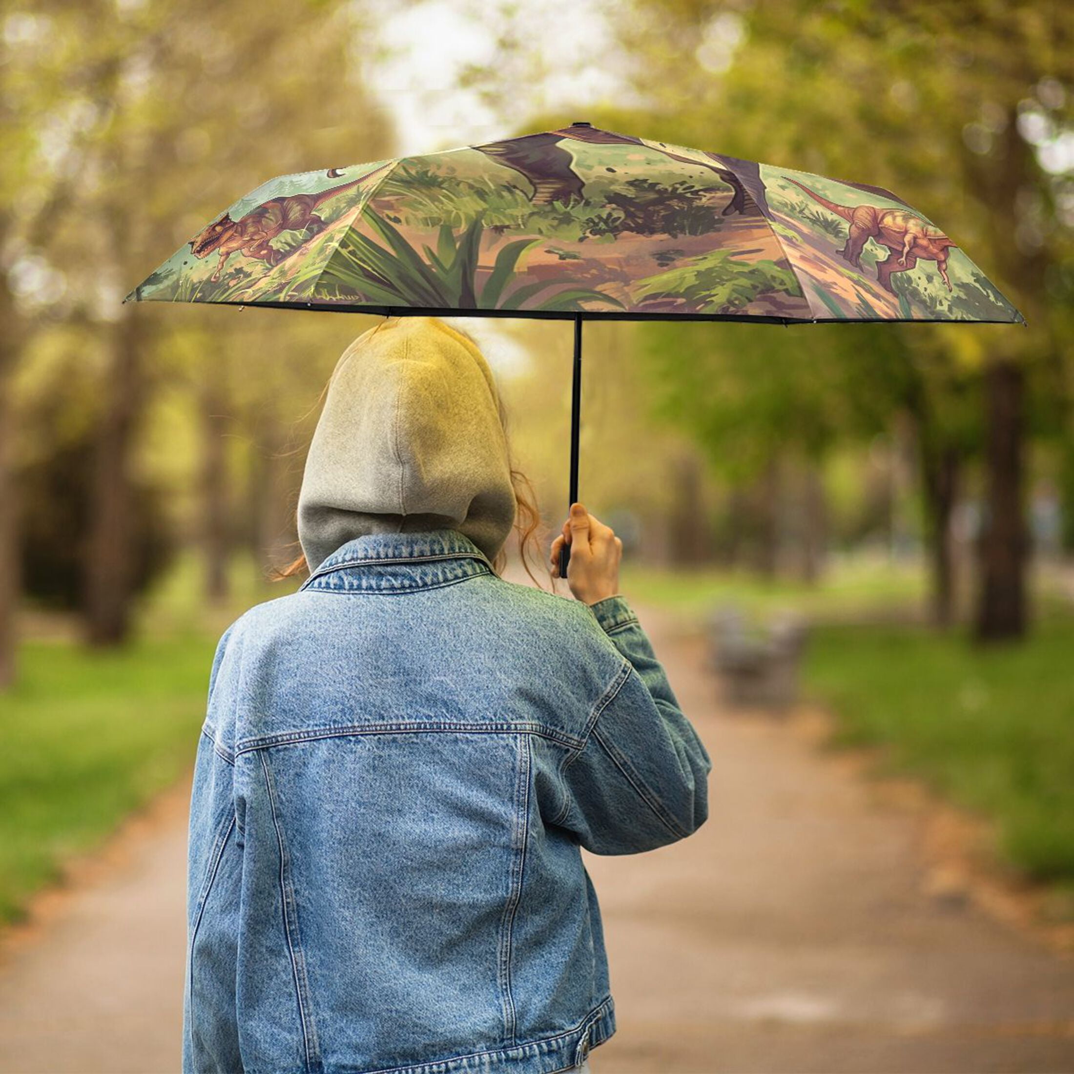 Tyrannosaurus and Pterodactyls in Jungle Compact Sun Umbrella Windproof Travel Umbrellas for Rain Strong Portable UV Protection