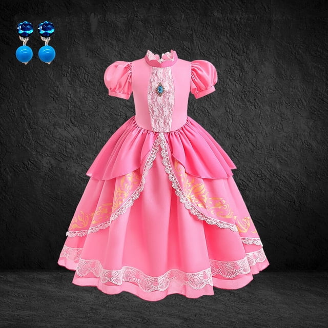Vestido de princesa Peach para fiesta de cumpleaños de niñas, Vestido largo de encaje de manga abullonada rosa para baile de graduación, disfraz de Aurora para Halloween Fivean unisex