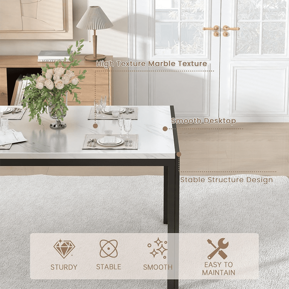 LinkRomat Dining Table Set for 4, Faux Marble Kitchen Table & 4 Black Upholstered Chairs, Modern Dinner Table Set for Dining Room, Small Spaces