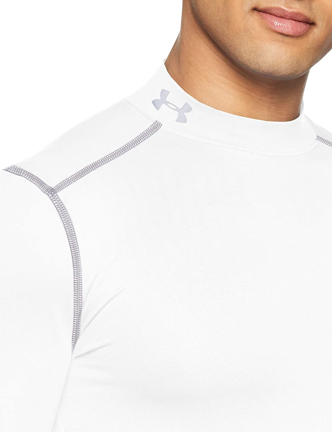 Under Armour Training coldgear compression long sleeve top with mock neck  in white 1265648-100