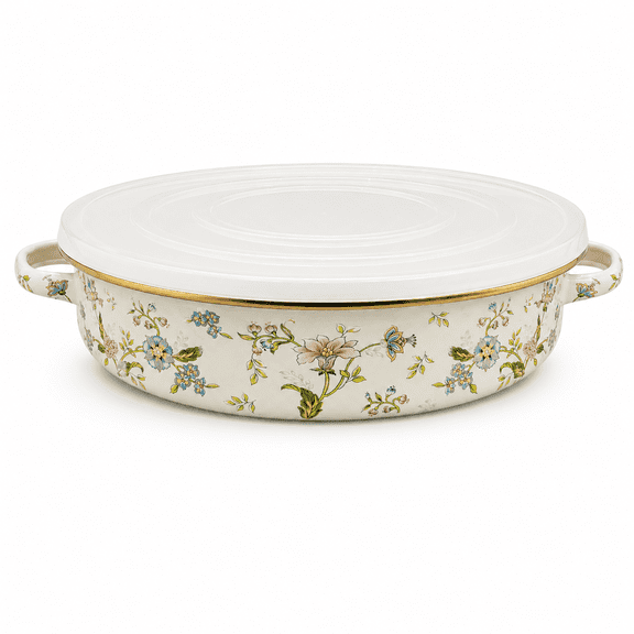 VAETTLO 11 Inch Enamel Pie Pan Vintage Floral Non-Stick Baking Dish – Oven & Dishwasher Safe for Turkey, Pizza, Desserts, Casserole – Ideal Wedding Gift for Wife, Mother, Bride
