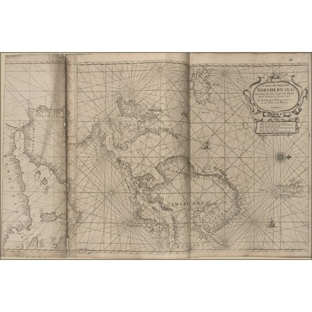 24"x36" Gallery Poster, map chart of North Sea scandinavia great britain 1700